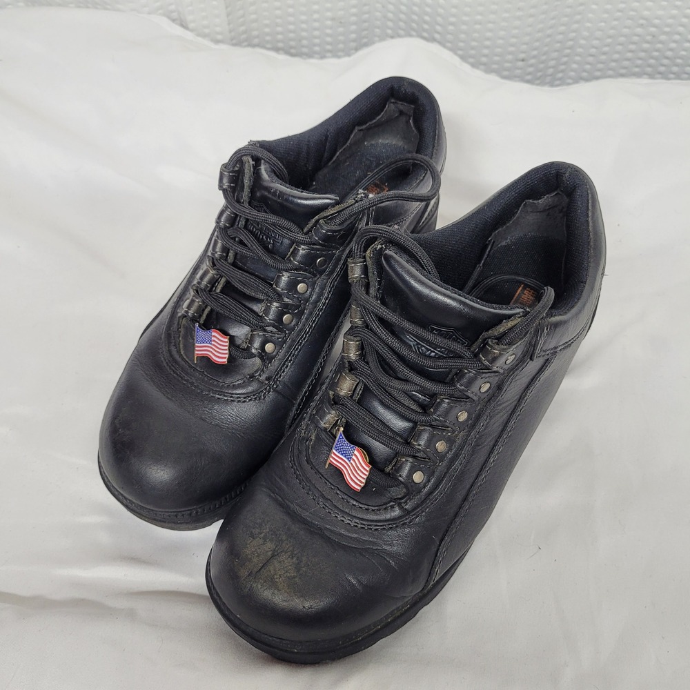 Harley-Davidson Womens Black Leather Biker Shoes Low Top Lug Sole 83266 Size 7